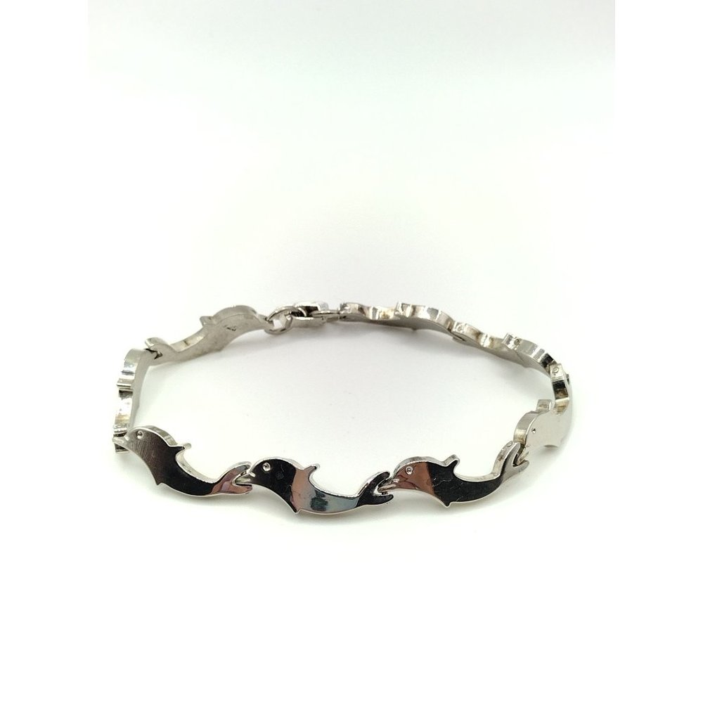 Sterling Silver Large Dolphin Link Tennis Bracelet 8"